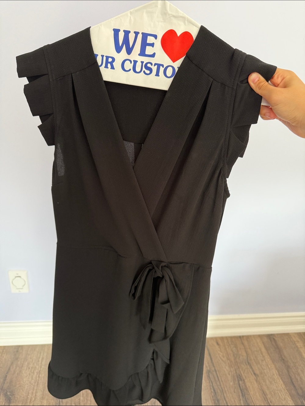 Monteau Black V-Neck Tie-Waist Mini Dress